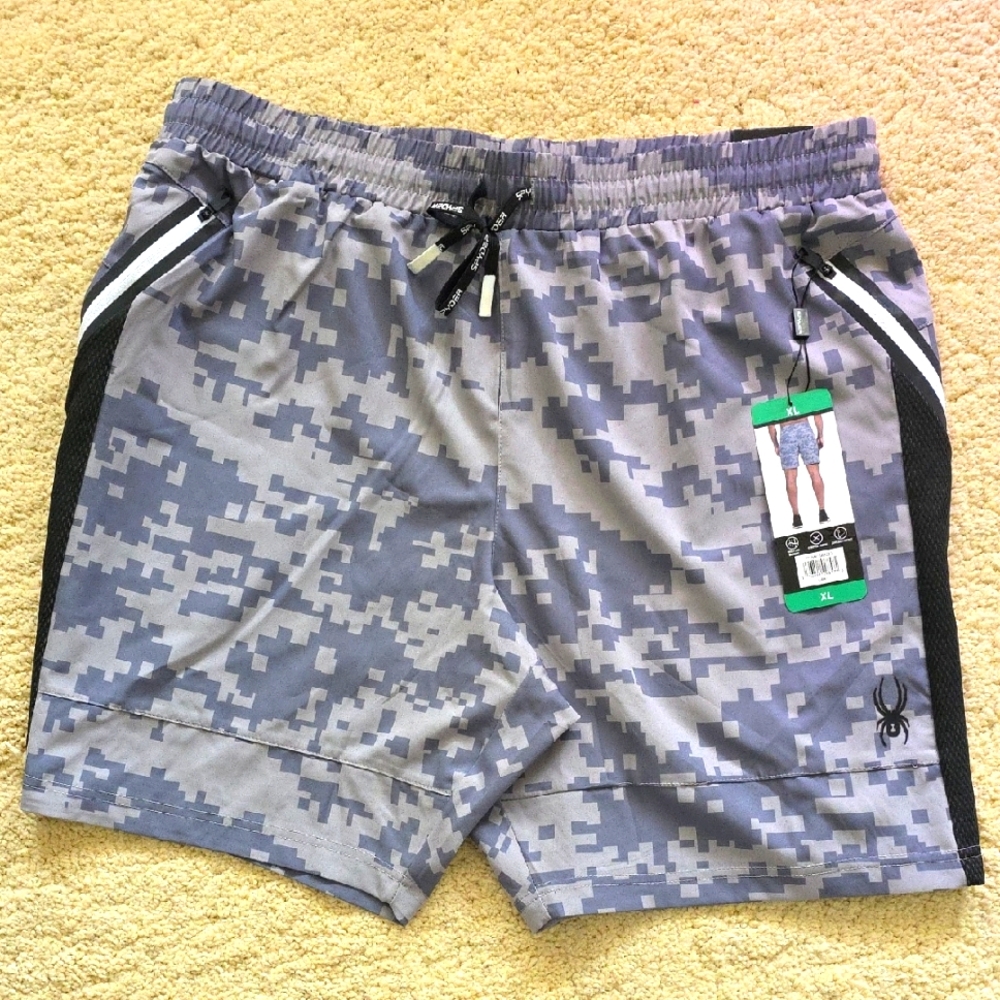 Spyder Gray Athletic Shorts with Camouflage Design